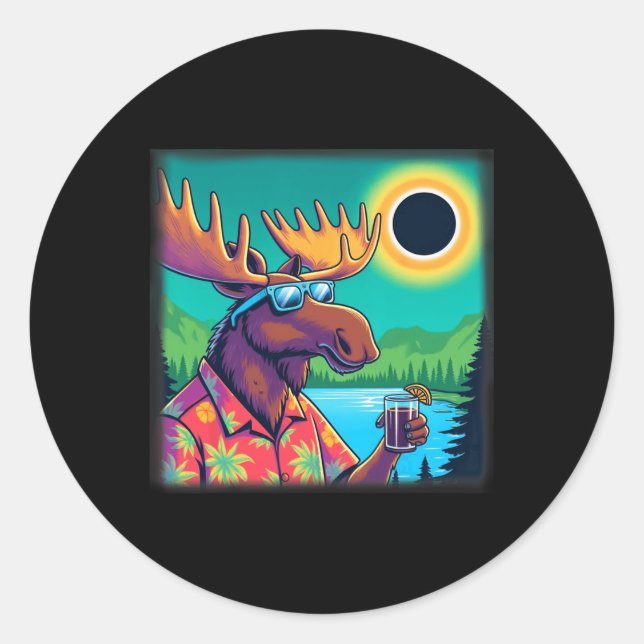 Adesivo Redondo Wildlife Moose Assistindo Eclipse Solar (Frente)