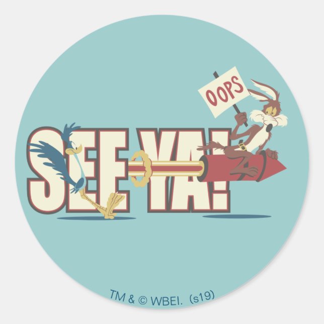 Adesivo Redondo WILE E. COYOTE™ Rocketing Past ROAD RUNNER™ (Frente)