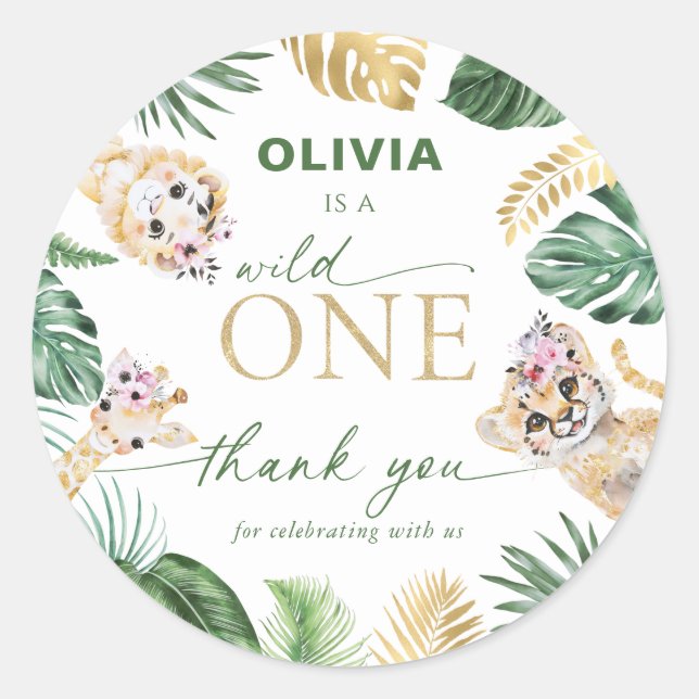 Adesivo Redondo Wilgle One Safari Animal Obrigado (Frente)