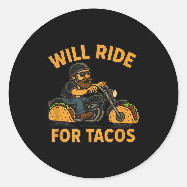 Adesivo Redondo Will Ride For Tacos Funny Cycling Taco Lovers Gift (Frente)