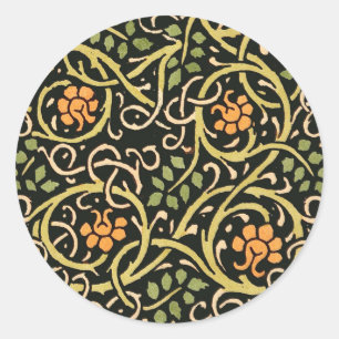 Adesivo Redondo William Morris Black Floral Art Impressão Design