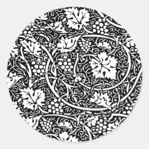 Adesivo Redondo William Morris Black White Grape Vine