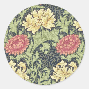 Adesivo Redondo William Morris Chrysanthemum Vintage Arte Floral