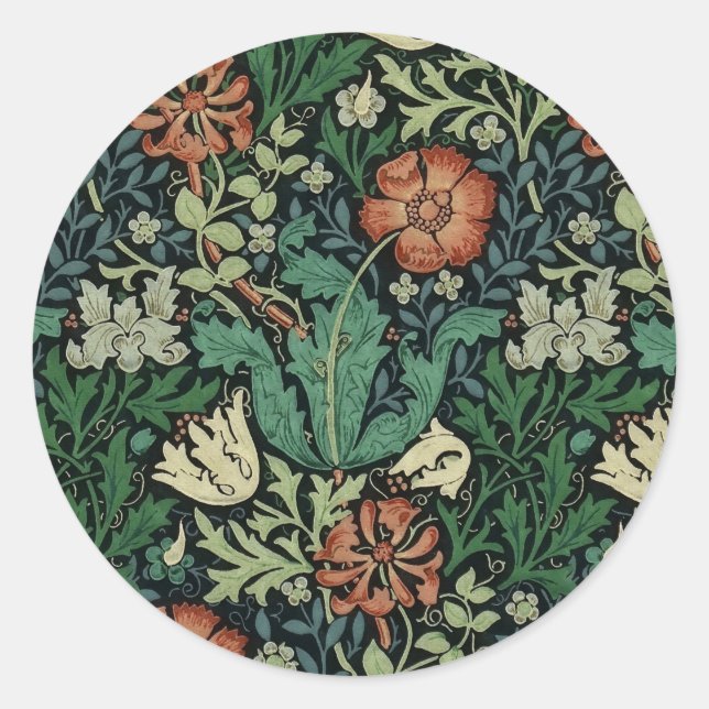 Adesivo Redondo William Morris Compton Floral Art Nouveau Pattern (Frente)