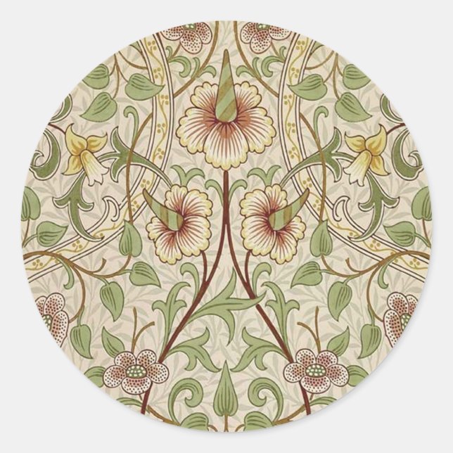 Adesivo Redondo William Morris Daffodil Classic Flower Wallpaper (Frente)