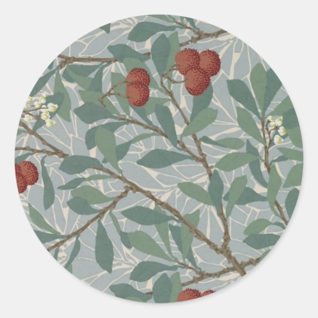 Adesivo Redondo William Morris Decorative Art Arbutus Pattern (Frente)