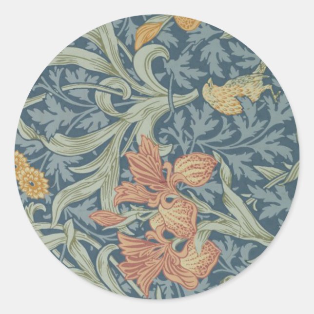 Adesivo Redondo William Morris Decorative Art Iris Pattern (Frente)