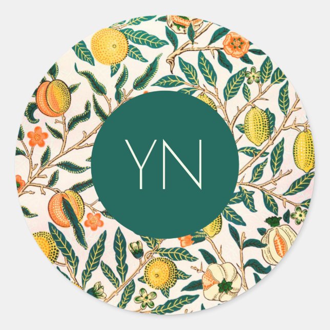 ADESIVO REDONDO WILLIAM MORRIS ENVELOPE SEAL "POMEGRANATOS AMARELO (Frente)