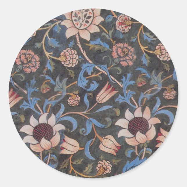 Adesivo Redondo William Morris Evenlode Textile Floral Art (Frente)