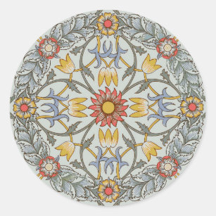 Adesivo Redondo William Morris Floral Circle Flower Illustration