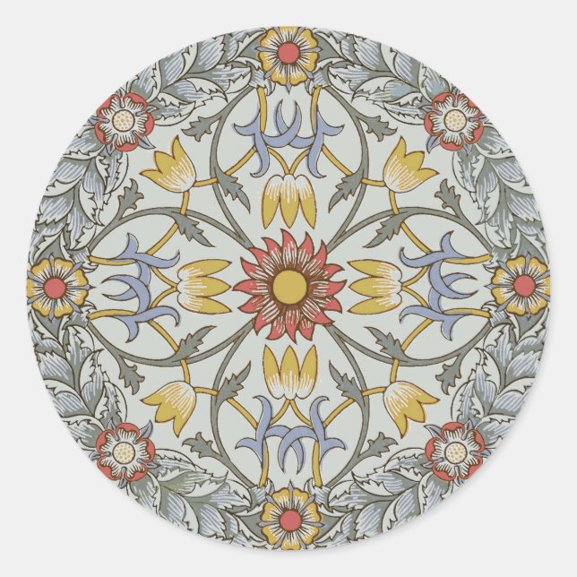 Adesivo Redondo William Morris Floral Circle Flower Illustration (Frente)