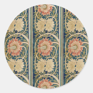 Adesivo Redondo William Morris Floral de Seda Rosa Embutido Antigo