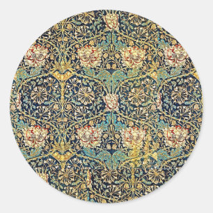 Adesivo Redondo William Morris Floral Padrão Dourado Turquoise Ver