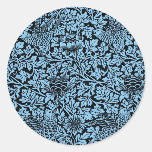 Adesivo Redondo William Morris Floral Pattern Bird Flowers