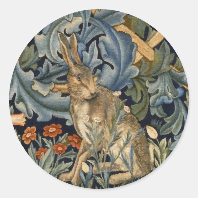Adesivo Redondo William Morris Forest Rabbit Floral Art Nouveau (Frente)