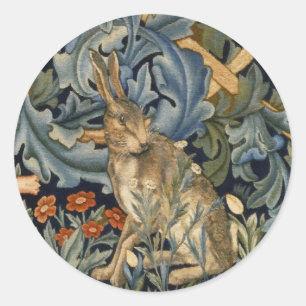 Adesivo Redondo William Morris Forest Rabbit Floral Art Nouveau