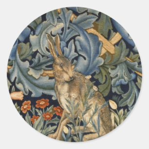 Adesivo Redondo William Morris Forest Rabbit Floral Art Nouveau
