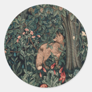 Adesivo Redondo William Morris Greenery Fox Willife