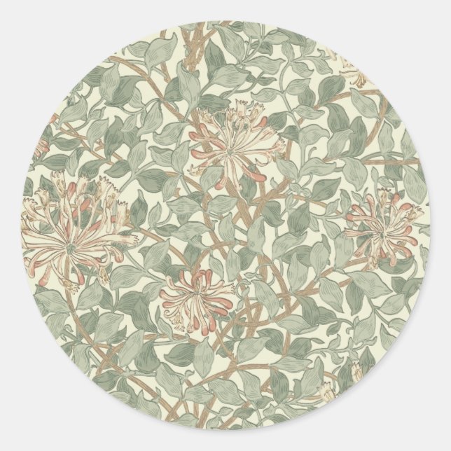 Adesivo Redondo William Morris Honeysuckle Green Floral (Frente)