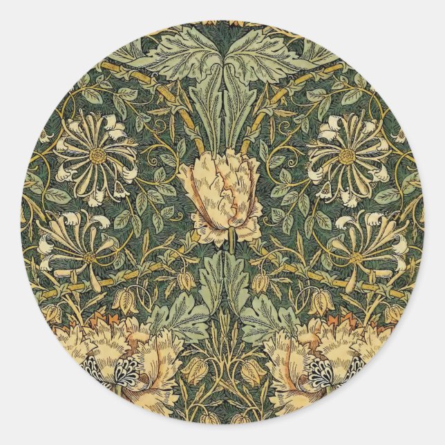 Adesivo Redondo William Morris Honeysuckle Green Floral (Frente)