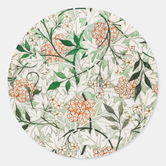 Adesivo Redondo William Morris Jasmine Garden Flower Classic (Frente)