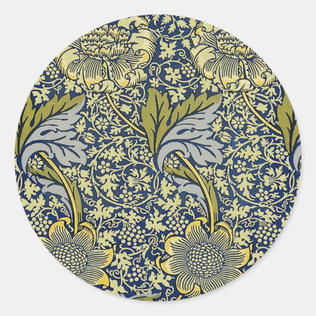 Adesivo Redondo William Morris Kennet Floral Wallpaper Azul (Frente)