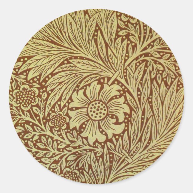 Adesivo Redondo William Morris Marigold Padrão Antiquado de Flor (Frente)