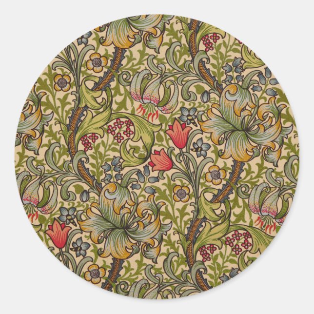 Adesivo Redondo William Morris Ouro Lily Antique (Frente)