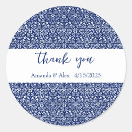 Adesivo Redondo William Morris padrão floral azul personalizado 