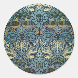 Adesivo Redondo William Morris Pavão e Dragão Desenho Tecido