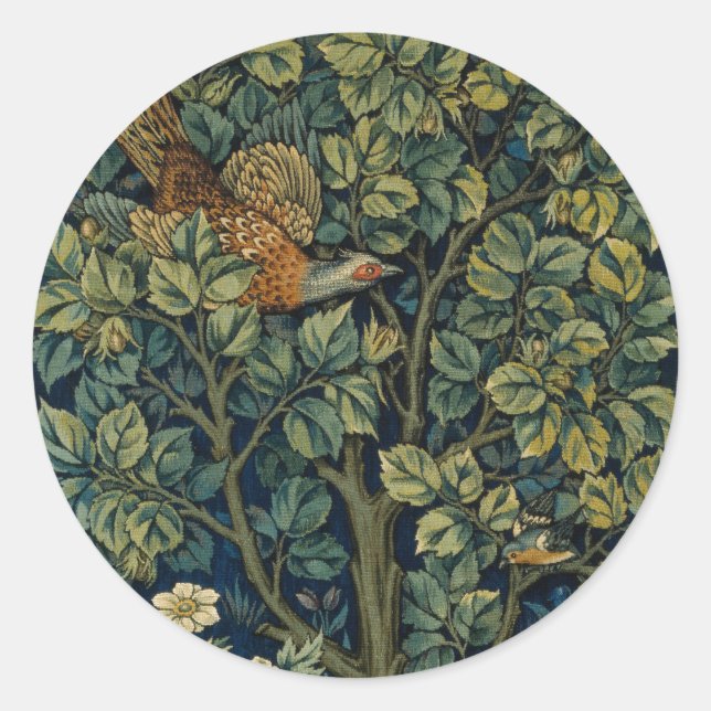 Adesivo Redondo William Morris Pheasant Bird Tree Woodland (Frente)