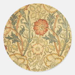 Adesivo Redondo William Morris Pink Rose Flower Wallpaper Padrão