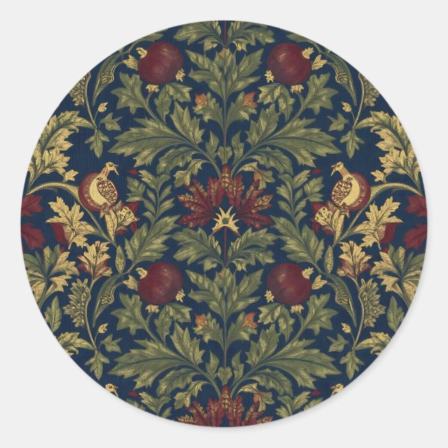 Adesivo Redondo William Morris Pomegranate Floral Navy Pattern (Frente)