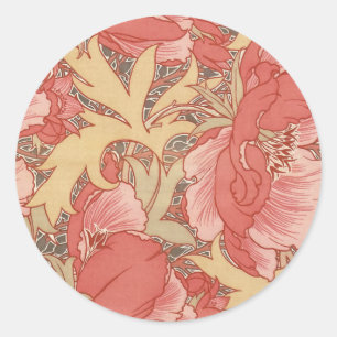 Adesivo Redondo William Morris Poppies Floral Art Nouveau Pattern