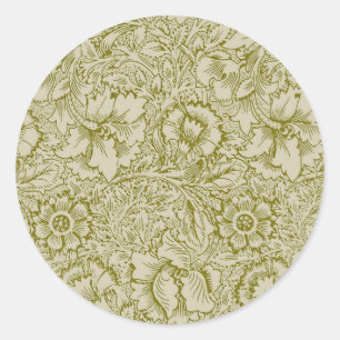 Adesivo Redondo William Morris Poppy Classic Floral Green