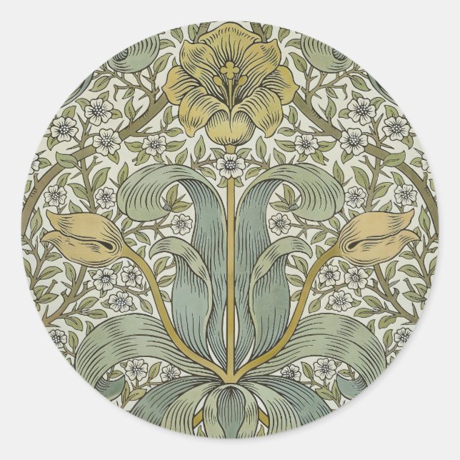 Adesivo Redondo William Morris Primavera Thicket Classic Pattern (Frente)
