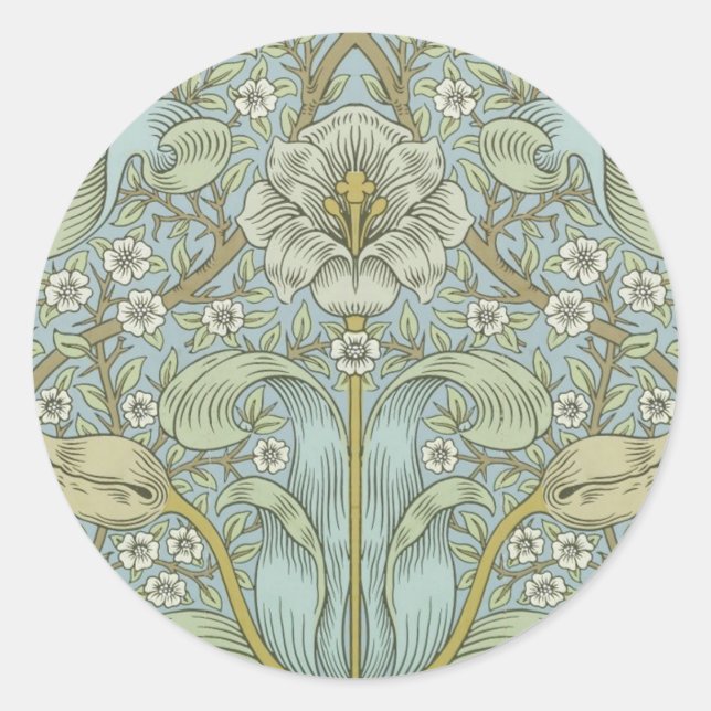 Adesivo Redondo William Morris Primavera Thicket: Floral Antiquado (Frente)