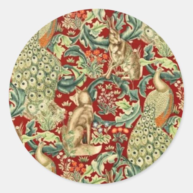 Adesivo Redondo William Morris Red Pattern Forest (Frente)