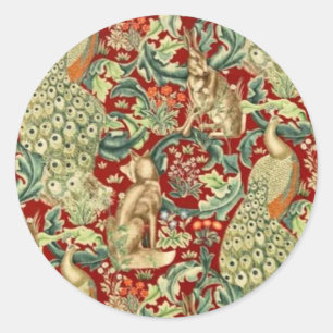 Adesivo Redondo William Morris Red Pattern Forest