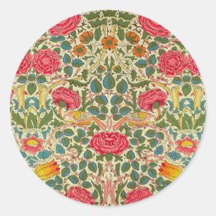 Adesivo Redondo William Morris Rosa Floral Chintz Rosa