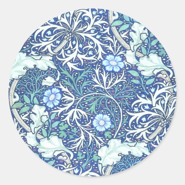 Adesivo Redondo William Morris Seaweed Blue Pattern (Frente)