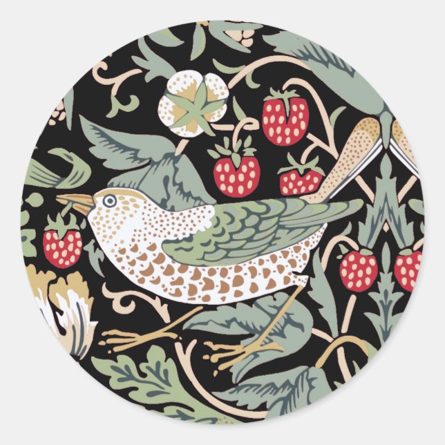 Adesivo Redondo William Morris Strawberry Thief I Black Birds (Frente)