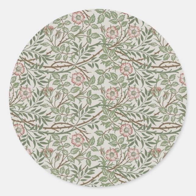 Adesivo Redondo William Morris Sweetbriar Floral Art Nouveau (Frente)