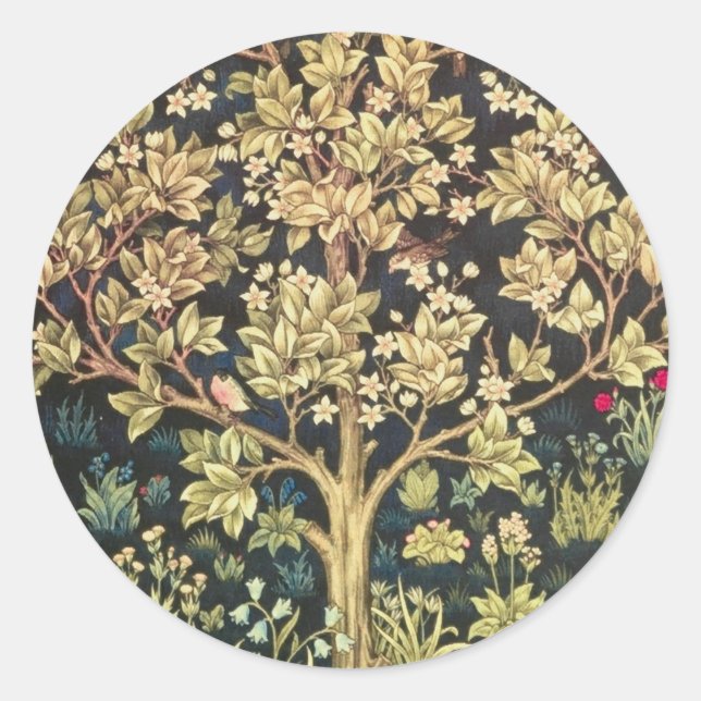 Adesivo Redondo William Morris Tree Of Life Vintage Pre-Raphaelite (Frente)