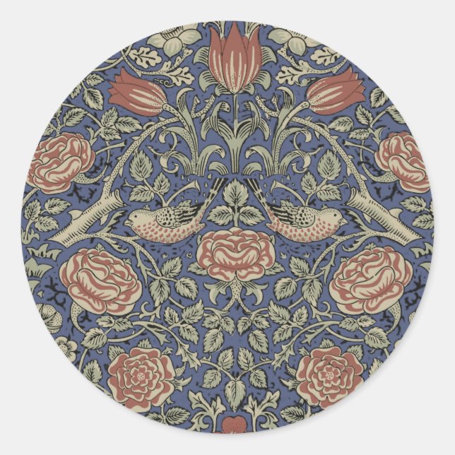 Adesivo Redondo William Morris Tudor Rosa Wallpaper (Frente)