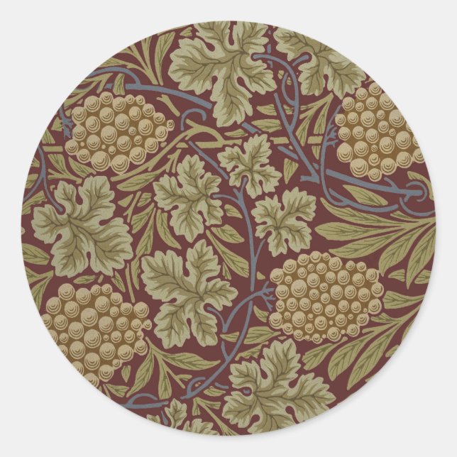 Adesivo Redondo William Morris Vine Grape Red Green Art (Frente)