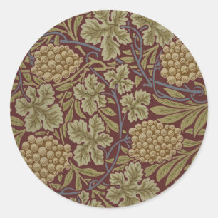 Adesivo Redondo William Morris Vine Grape Red Green Art