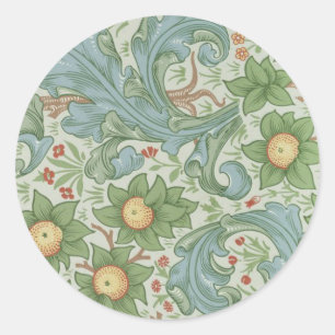 Adesivo Redondo William Morris Vintage Floral Green Blue Orchard