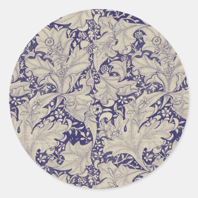 Adesivo Redondo William Morris Wallflower Blue damask (Frente)