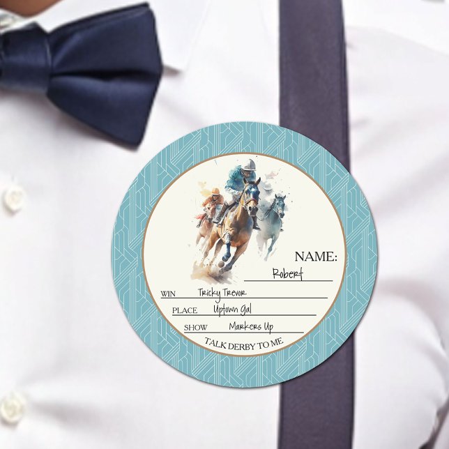 Adesivo Redondo Win Place Mostrar Nome do Convidado (Win Place Show PLUS room for  Guest's Name on these fun Derby horseracing stickers)